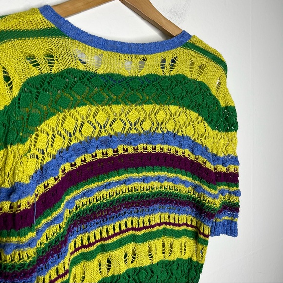 Zara Crochet Knit Sweater Striped Colorful Sz L - Picture 6 of 7